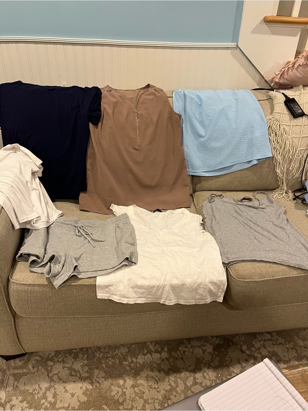 Women's Taupe Sleeveless Blouse - Classic Neutral Top and lot of Clothes